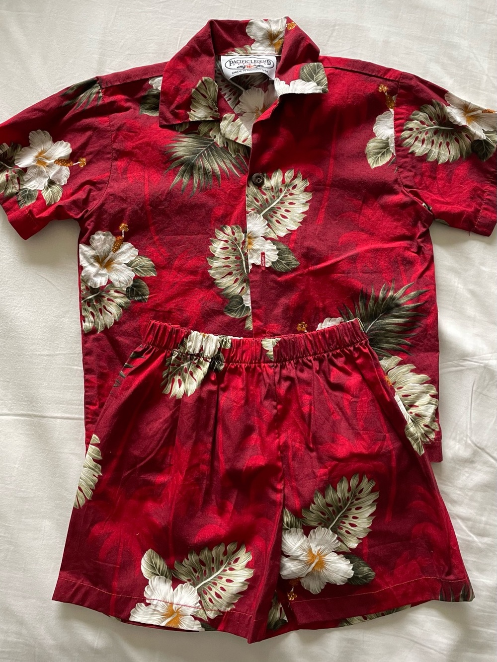 Pacific Legend Hawaiian White Hibiscus Flower Shirt and Short Set Size 4T